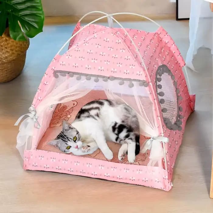 Tente à fleurs cassées pour chat, nid de célébrité d'internet Semi-fermé universel pour toutes les s