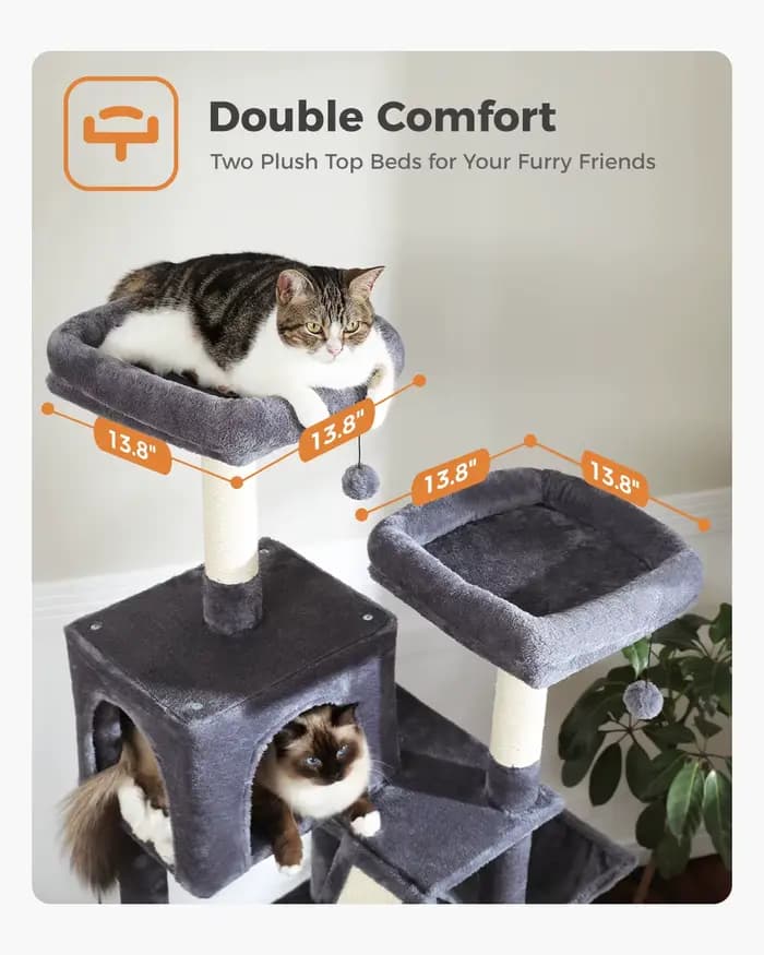 Grand Arbre à Chat d'Nikde 71 Pouces, Tour à Plusieurs Niveaux avec 2 Perchoirs, 2 Condos, Hamac et