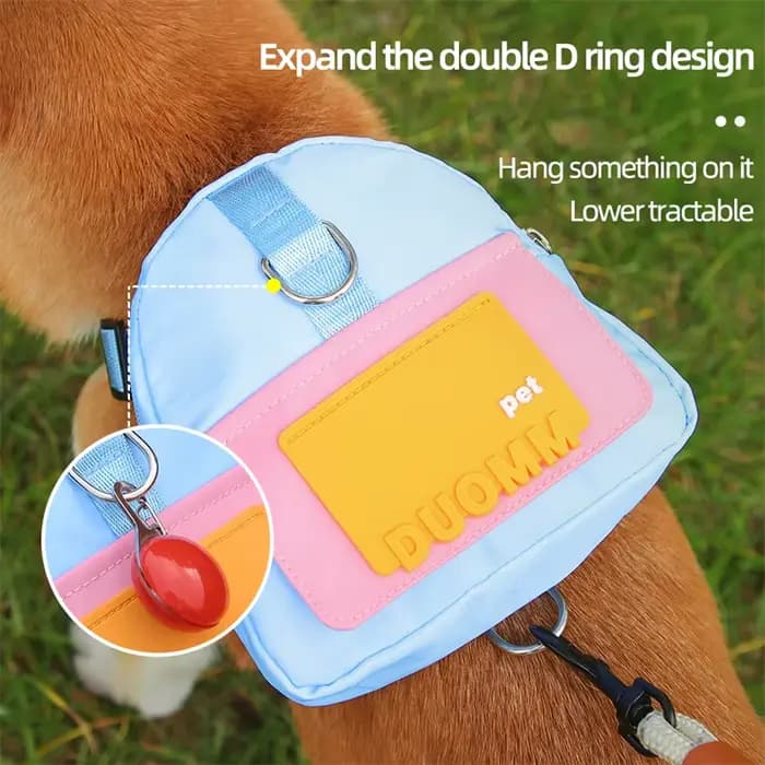 Sac à dos imperméable pour animaux de compagnie, sac pour chiots avec harnais et collier, sac à dos