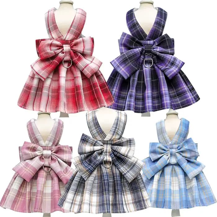 JK – ensemble de harnais avec laisse pour chien, jupe à carreaux pour fille, vêtements pour petits e