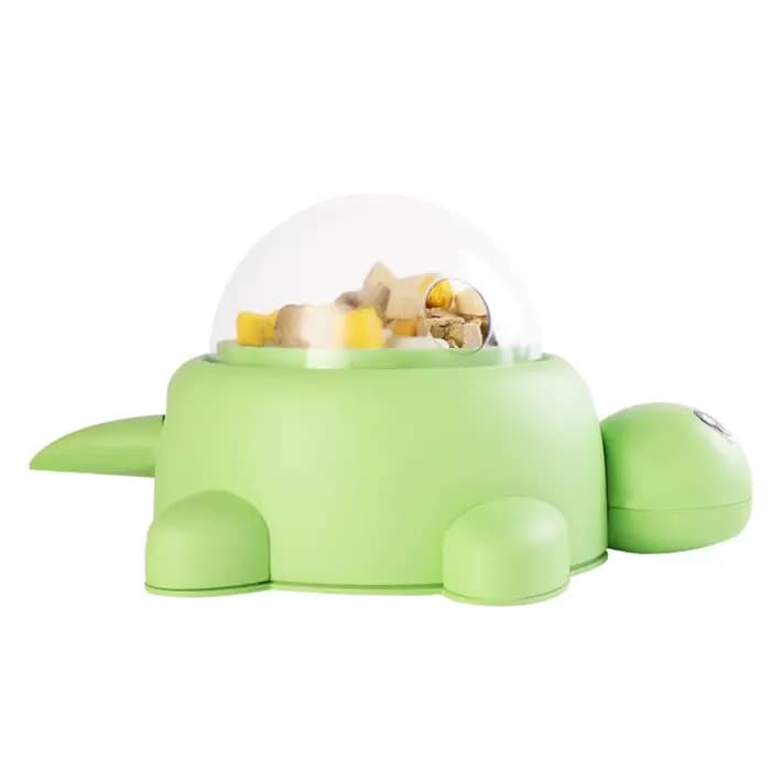 Distributeur de friandises pour chat en forme de tortue verte avec fenêtre transparente et 3 couverc