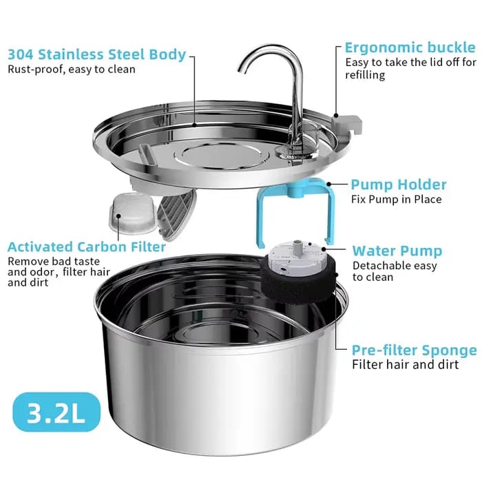 Distributeur d'eau pour animaux de compagnie en acier inoxydable, fontaine d'eau automatique pour ch