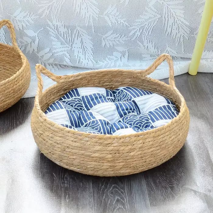 OUZEY rotin tissage chat panier animal de compagnie chat lit avec coussin doux chaud chiot chaton li