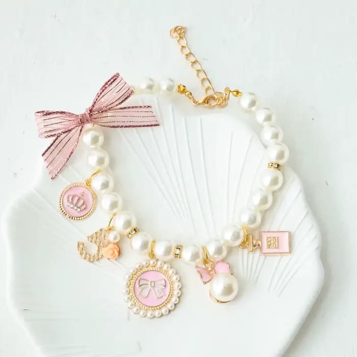 Collier de perles avec nœud pour animaux de compagnie, bijoux pour chat, pendentif de princesse, déc