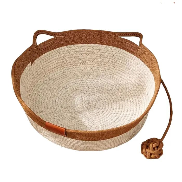 Panier Instinct pour chats, tressé à la main en corde de coton, lit d'enrichissement avec jouet en f