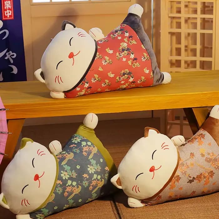 Oreiller de chat porte-bonheur de style japonais, coussin de dos de canapé à double usage, ceinture
