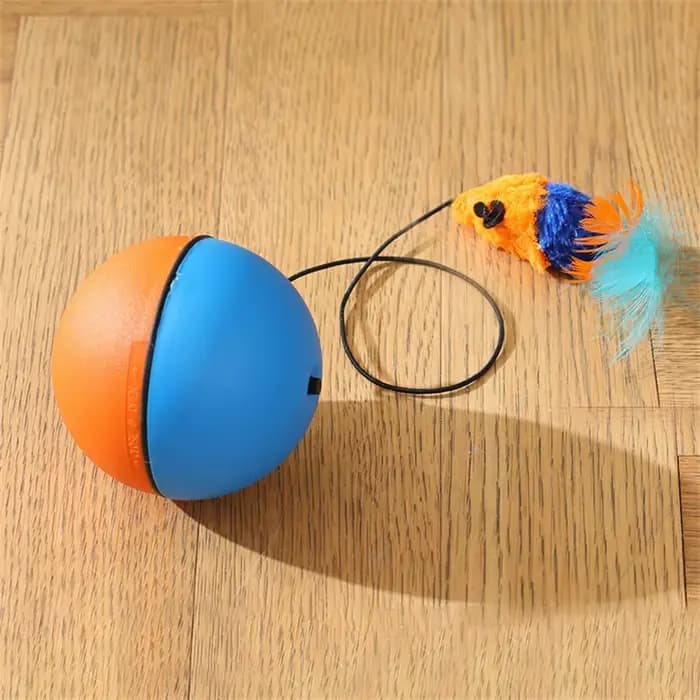Balle jouet interactive pour chat «à piles » avec souris de suivi - Teaser roulant automatique pour