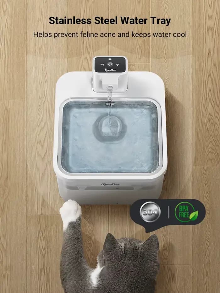 DownyPaws 2,5 L fontaine d'eau automatique en acier inoxydable pour chat 4000 mAh abreuvoir sans fil