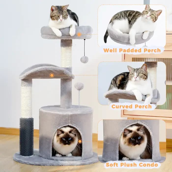 Tour de petit arbre à chat d'intérieur pour chats, jouet coule pour chat de taille moyenne, condo po