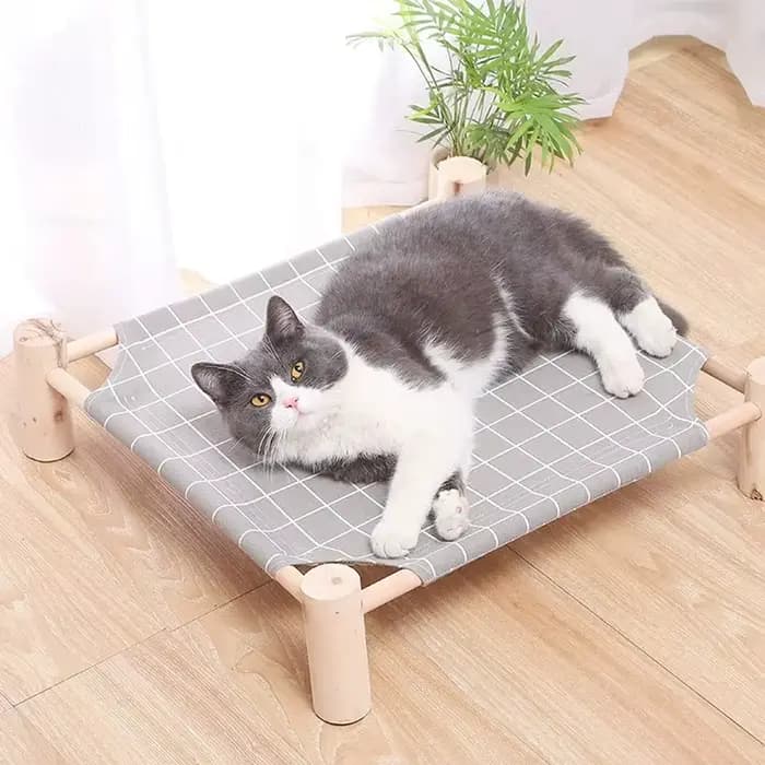 Hamac en bois pour chat et chien, lit de refroidissement surélevé, Portable et détachable, pour inté