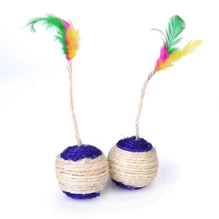 Jouet Interactif pour Chat, Plumes Colorées, Balle de Couverture, Griffe de Meulage, Volant en Sisal