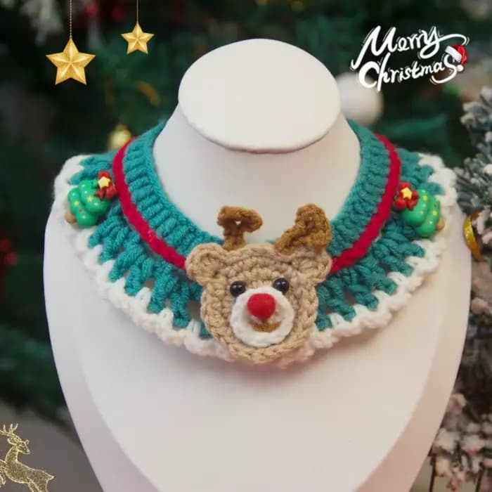 Nouveau collier de Noël pour animaux de compagnie, motif dessin animé, tricoté à la main, accessoire