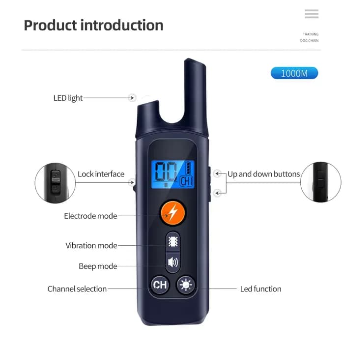 Collier d'Entraînement pour Chien, Étanche, Rechargeable, 1000m, Télécommande, Choc Électrique avec
