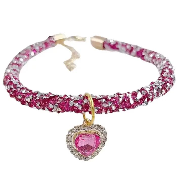 Collier en cristal pour chat, pendentif en forme de cœur, en strass, réglable, pour chat, chiot, Chi