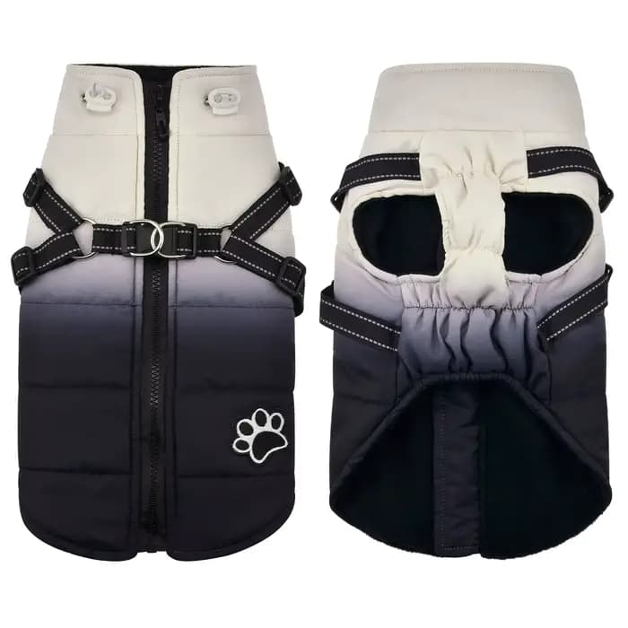 Veste d'hiver avec harnais pour chien, manteaux chauds à fermeture éclair au dos pour petits, moyens