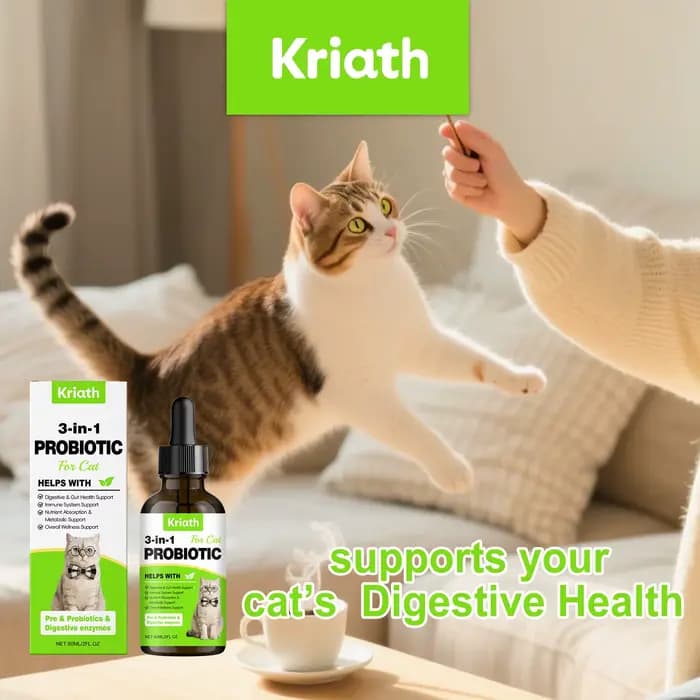 Gouttes Probiotiques 3-en-1 pour Chats : Soutien Digestif, Immunité Intestinale, Bactéries Bénéfique