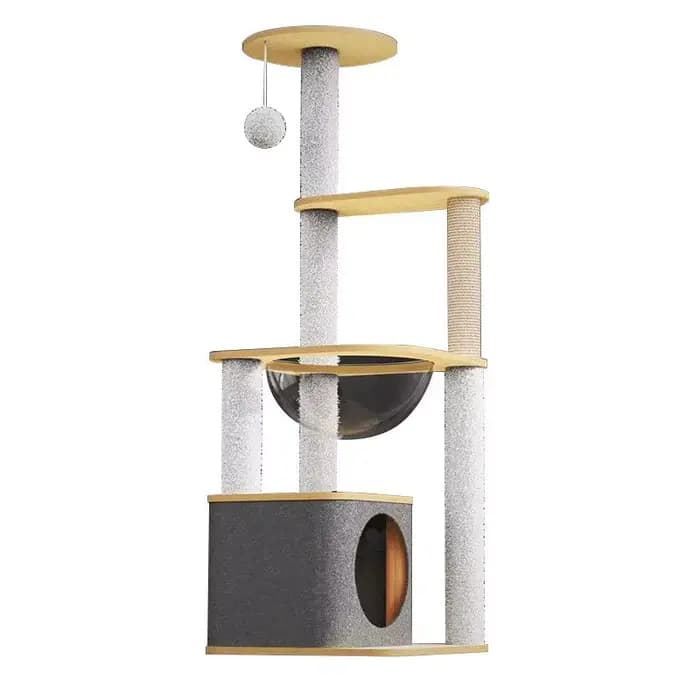 Arbre à chat en bois massif, tour pour animaux de compagnie du sol au plafond avec plateforme de sau