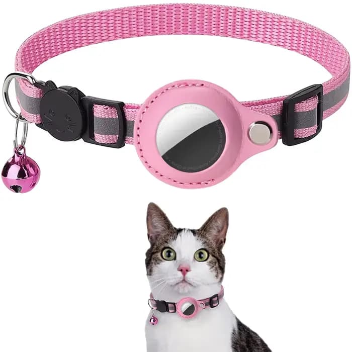 Collier Réfléchissant Ajustable pour Chat avec Support Amovible pour AirTag, Collier Étanche Anti-Pe