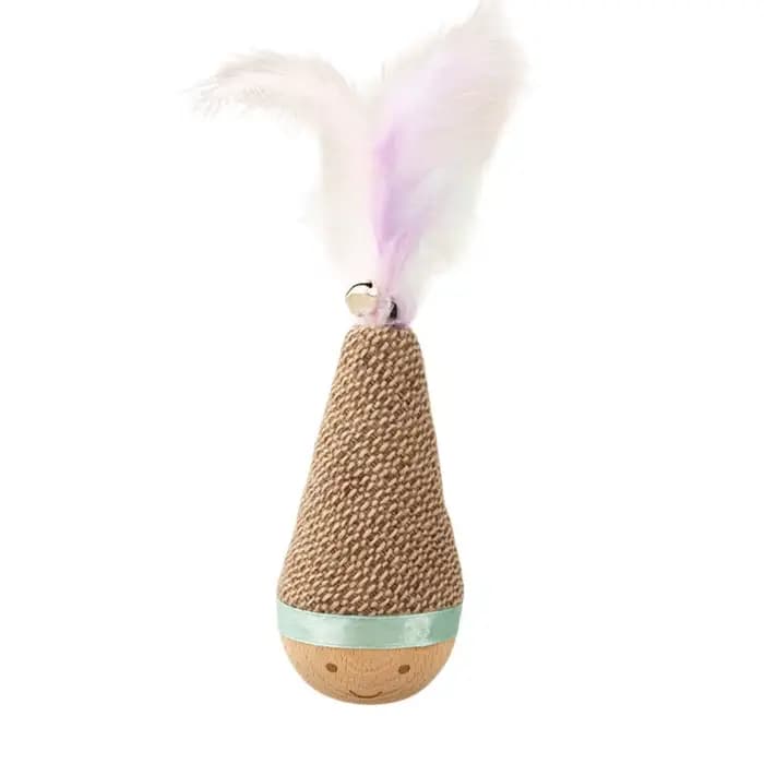 Jouet interactif pour chat : Tumbler Wobbler résistant aux morsures avec plumes et agave pour le net