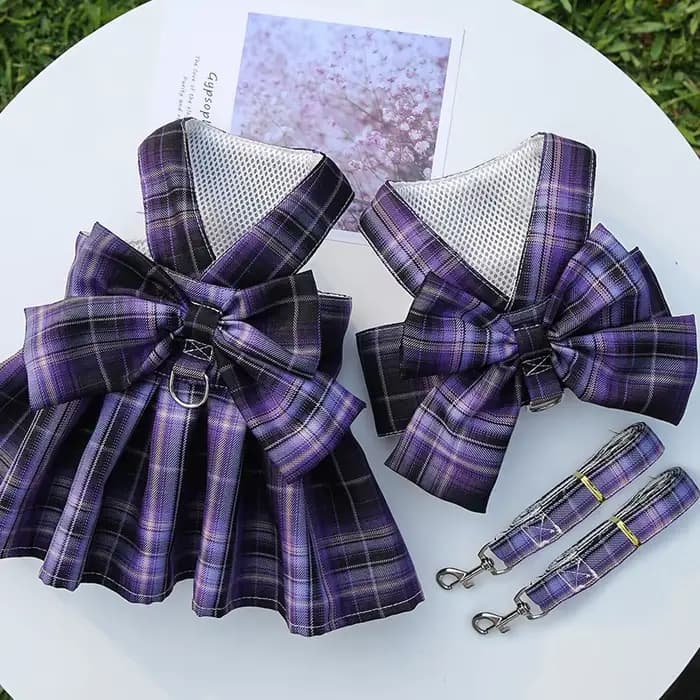 JK – ensemble de harnais avec laisse pour chien, jupe à carreaux pour fille, vêtements pour petits e