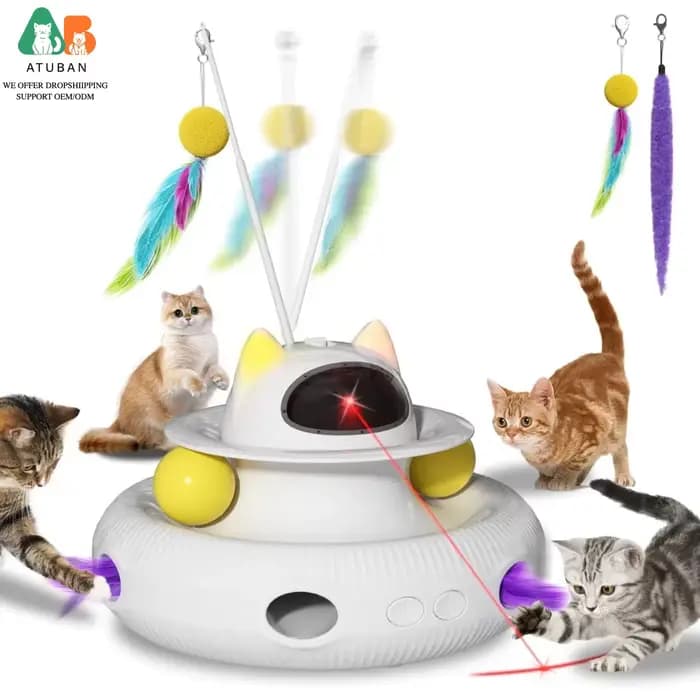 ATUBAN Jouets interactifs 4-en-1 pour chats avec bâton de chat intelligent rechargeable par USB, bag