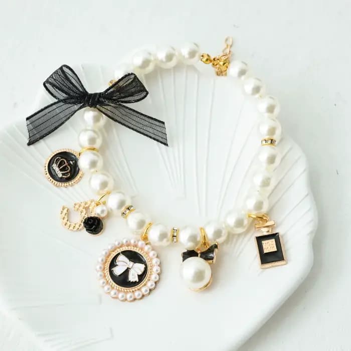 Collier de perles avec nœud pour animaux de compagnie, bijoux pour chat, pendentif de princesse, déc