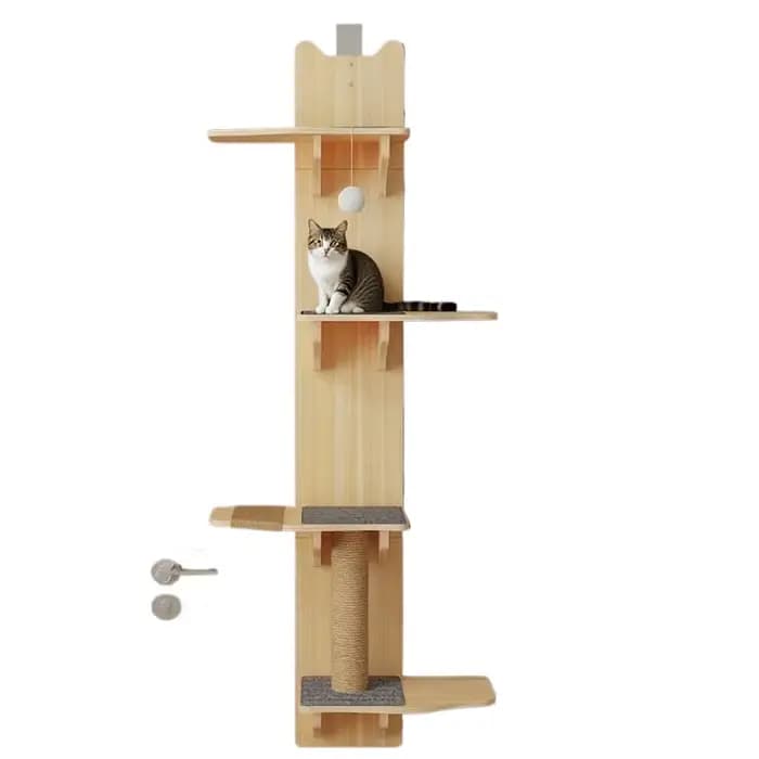 Arbre à chat en bois massif naturel à fixer sur la porte, griffoir en sisal, perchoir d'escalade peu