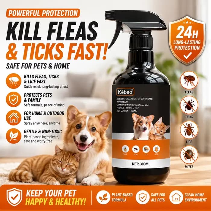 Médicament anti-puces pour chiens et chats, élimination des puces, spray répulsif externe contre les