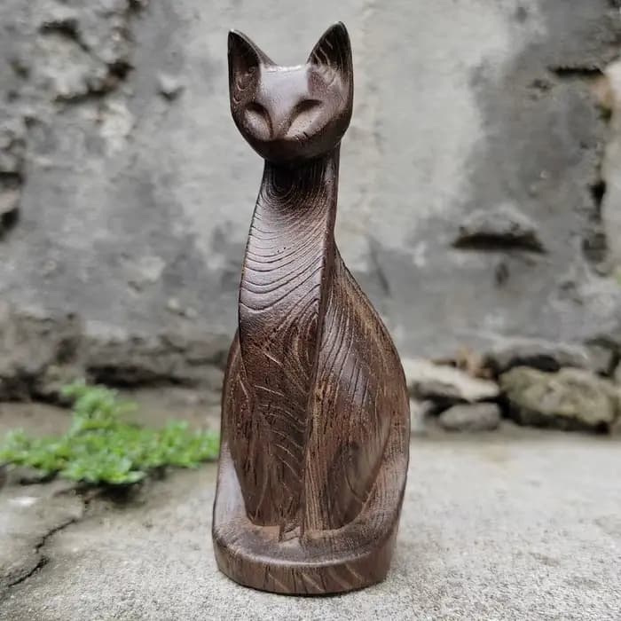 Ornement de chat en bois sculpté à la main de 3,8 pouces, style géométrique, style abstrait, adapté