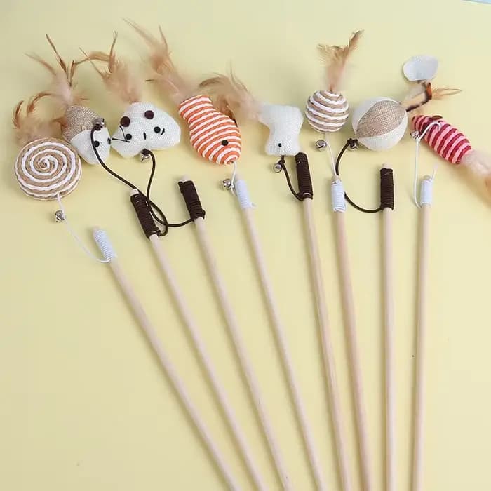 Nouveau souris en bois taquin chat tige chat jouet fournitures pour animaux de compagnie plume cloch
