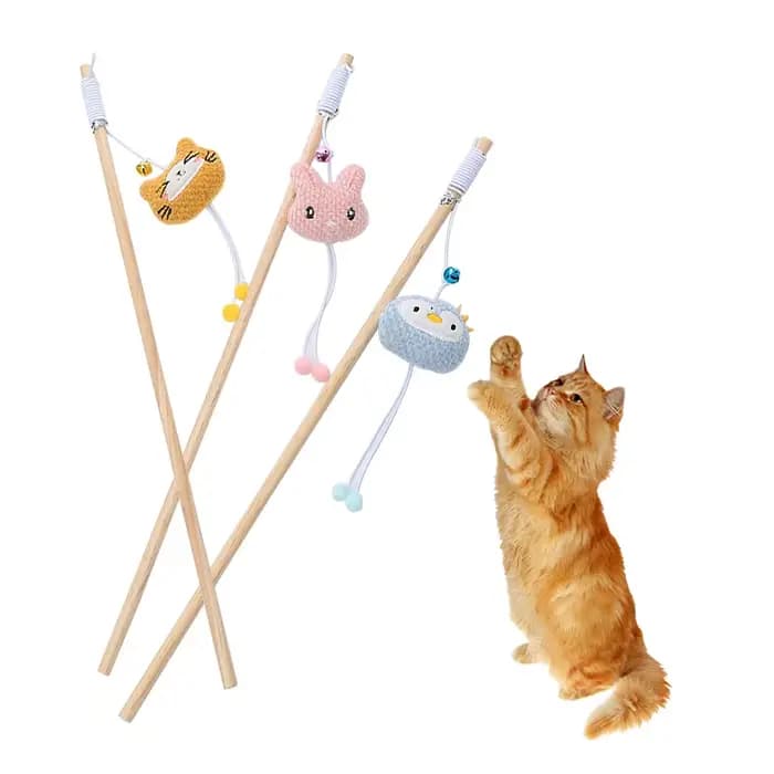 Jouet pour chat, poteau en bois en forme d'animal mignon, bâton câlin en peluche avec cloche, fourni