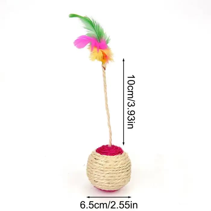 Jouet Interactif pour Chat, Plumes Colorées, Balle de Couverture, Griffe de Meulage, Volant en Sisal