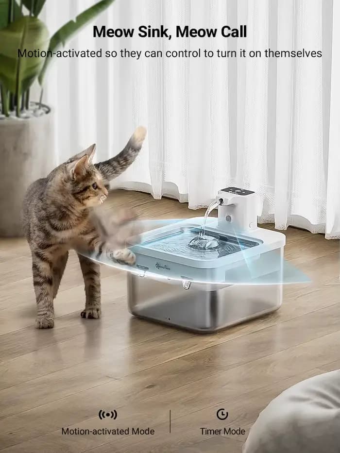DownyPaws 2,5 L fontaine d'eau automatique en acier inoxydable pour chat 4000 mAh abreuvoir sans fil