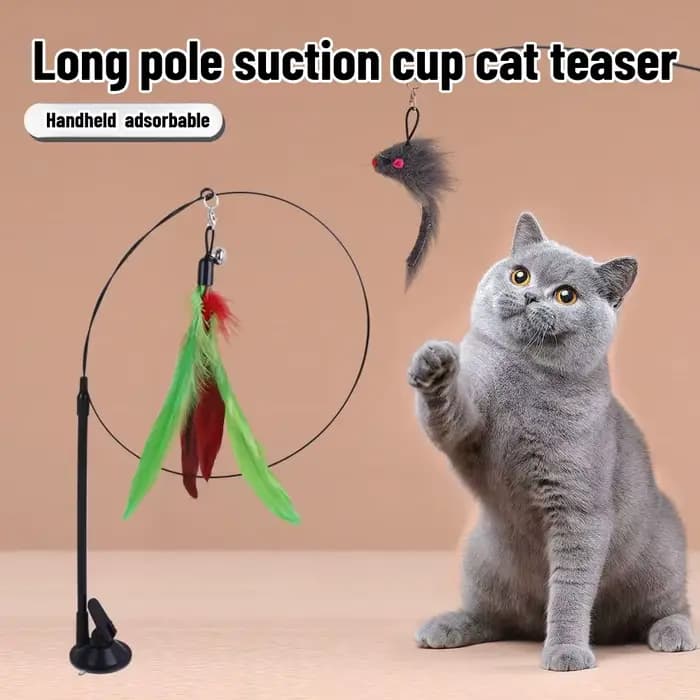 Simulation d'oiseau interactif chat jouet ventouse plume oiseau avec cloche chat bâton jouet pour ch