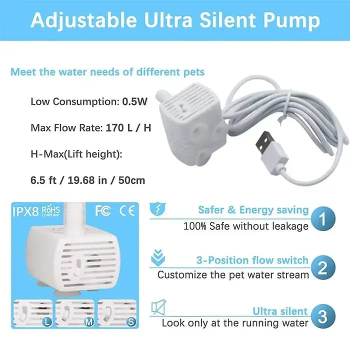 Pompe à eau pour animaux de compagnie, fontaine d'eau pour chat, moteur Anti-brûlure sec, remplaceme