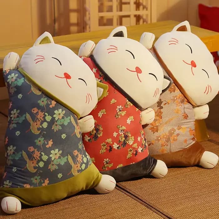 Oreiller de chat porte-bonheur de style japonais, coussin de dos de canapé à double usage, ceinture