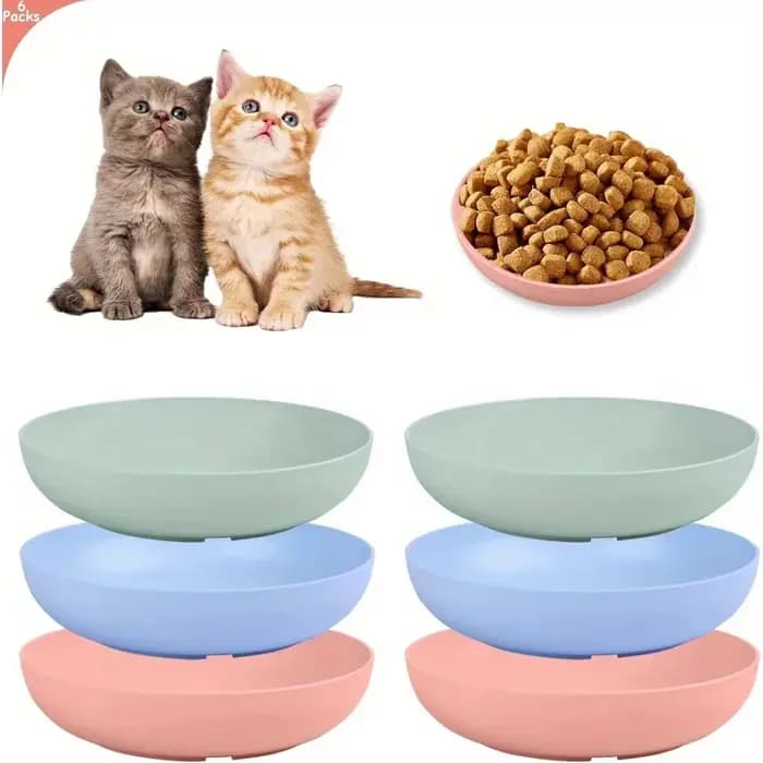 Bol à moustaches pour chat, 6 pièces, plat de nourriture peu profond pour chat, large mangeoire Anti