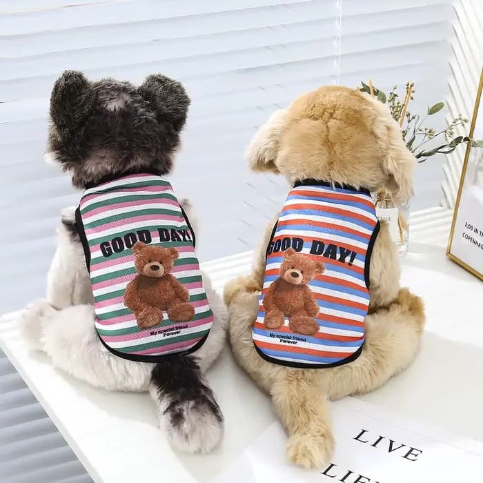 Vêtements pour chiens ours de dessin animé, T-Shirt ours rayé en coton pour animaux de compagnie, gi