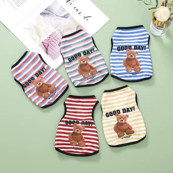Vêtements pour chiens ours de dessin animé, T-Shirt ours rayé en coton pour animaux de compagnie, gi