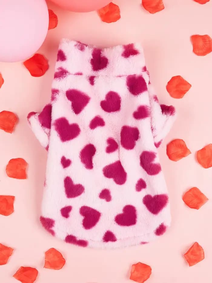 Veste d'hiver Super douce et chaude pour chien, imprimé cœur, en peluche, vêtements de vacances pour