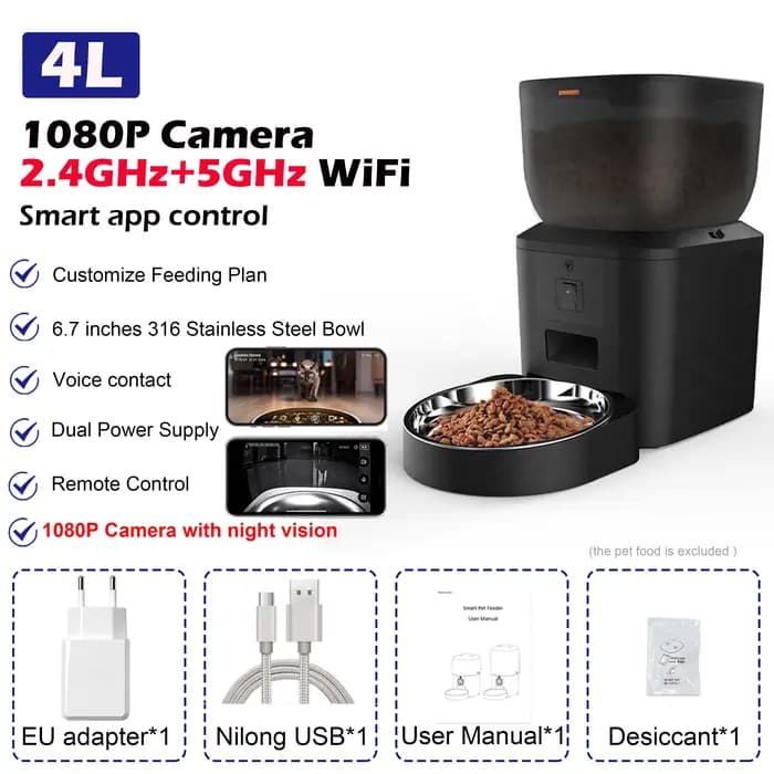 Furpipi 8L mangeoires automatiques intelligentes pour chat avec caméra HD 1080P 5G WiFi mangeoire po