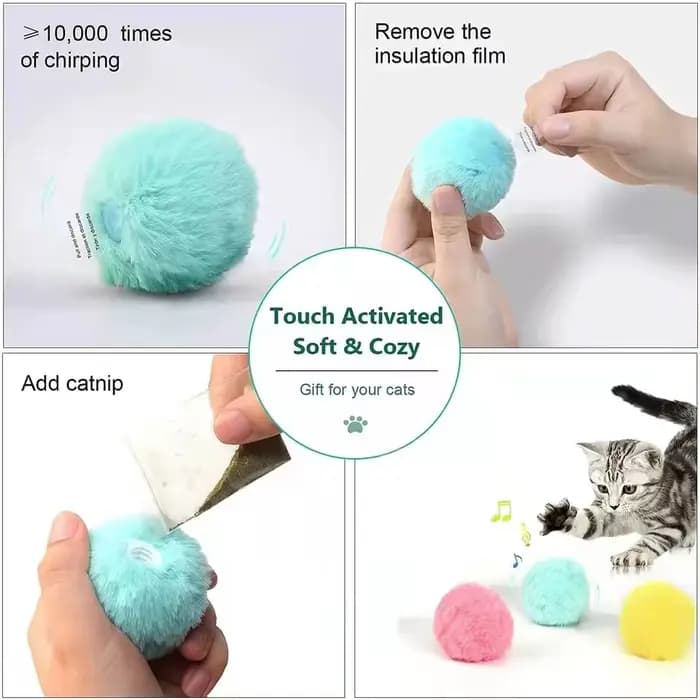 Jouets intelligents pour chat, balle interactive en peluche, jouet d'entraînement électrique avec he