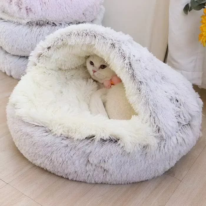 Lit rond en peluche pour chat, matelas pour animaux de compagnie, panier chaud, doux et confortable,