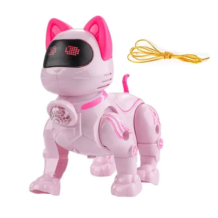 Jouet robot chat électrique interactif qui marche et chante avec laisse, jouet machine rose, cadeau