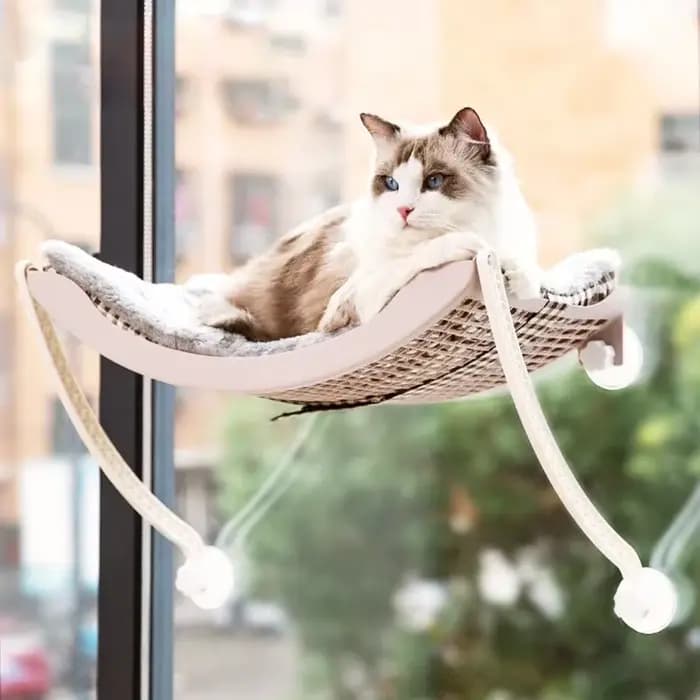Lit hamac pour chat, confortable et amovible, coussin de bain de soleil en polaire arctique avec ven