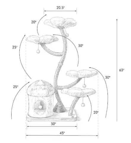 Arbre à chat moderne en bois avec motif floral, tour à chat multi-plateformes et cachette confortabl