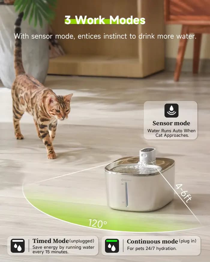 4L Fontaine a Eau Chat sans Fil en Acier Inoxydable, APETDOLA Fontaine à Eau pour Chat avec Capteur