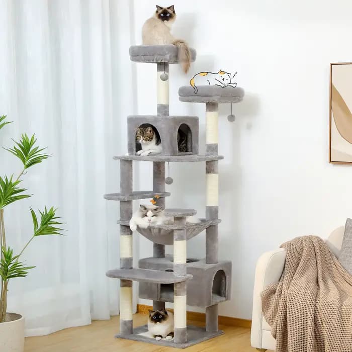Grand arbre et tour pour chats d'intérieur, avec postes à gratter recouvertes de Sisal, hamac spacie