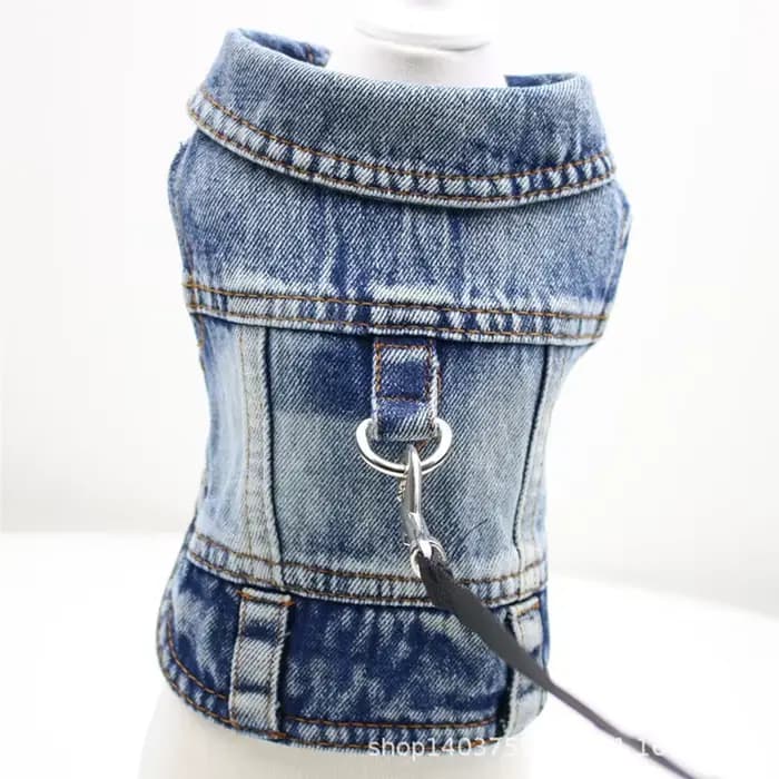 Dog Denim Jacket Dark Wash Sleeveless Towable Jeans Vest Coat for Small Medium Dogs Cat Spring Autum