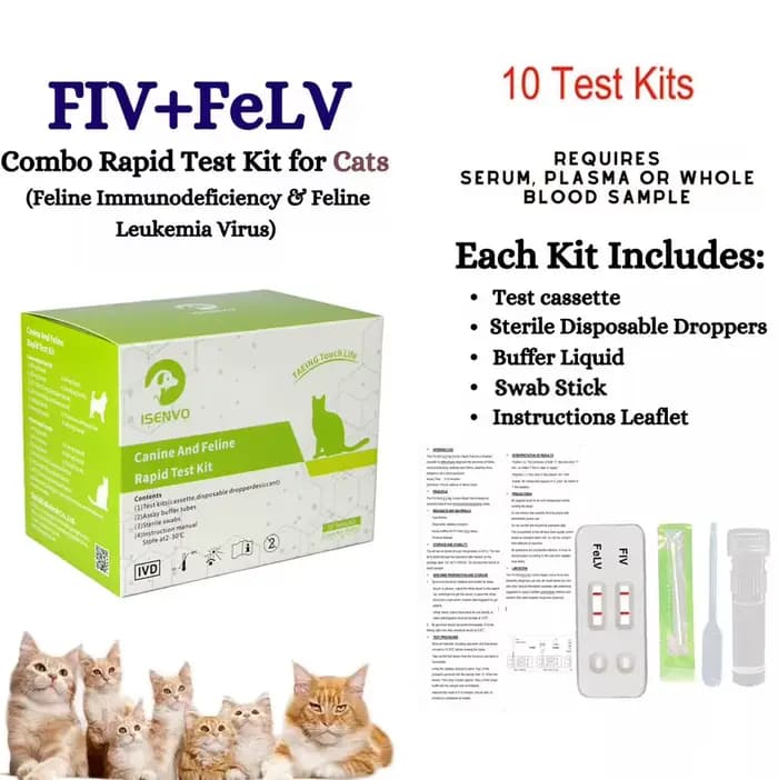 Analyste de test de chlore pour immunodéficience féline et leucémie pour chats, FIV + FeLV, 10 pièce